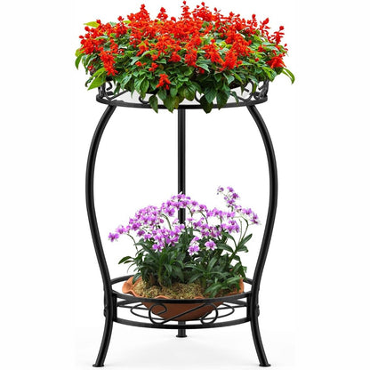 258327 -Mbajtëse Metalike për Bimë Bomclap, Mbajtëse Lulesh 48 cm, Mbajtëse për Bimë, Mbajtëse Vazosh me 2 Kate, Mbajtëse për Vazo Lulesh për Përdorim të Brendshëm dhe të Jashtëm, e Zezë