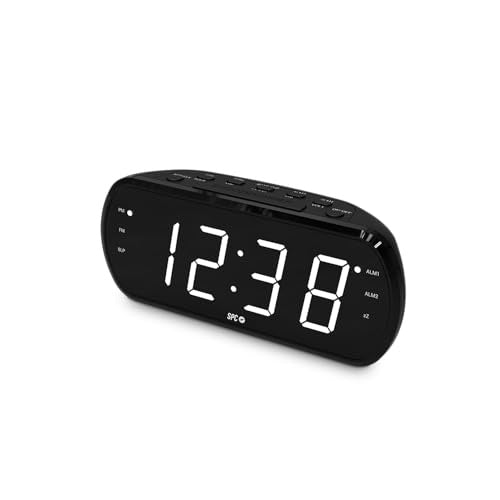 141831 - SPC Frodi – Radio alarm LED me ekran XXL 1.8”, alarm të dyfishtë, snooze 9-minutësh, radio FM dhe rregullim të ndriçimit.