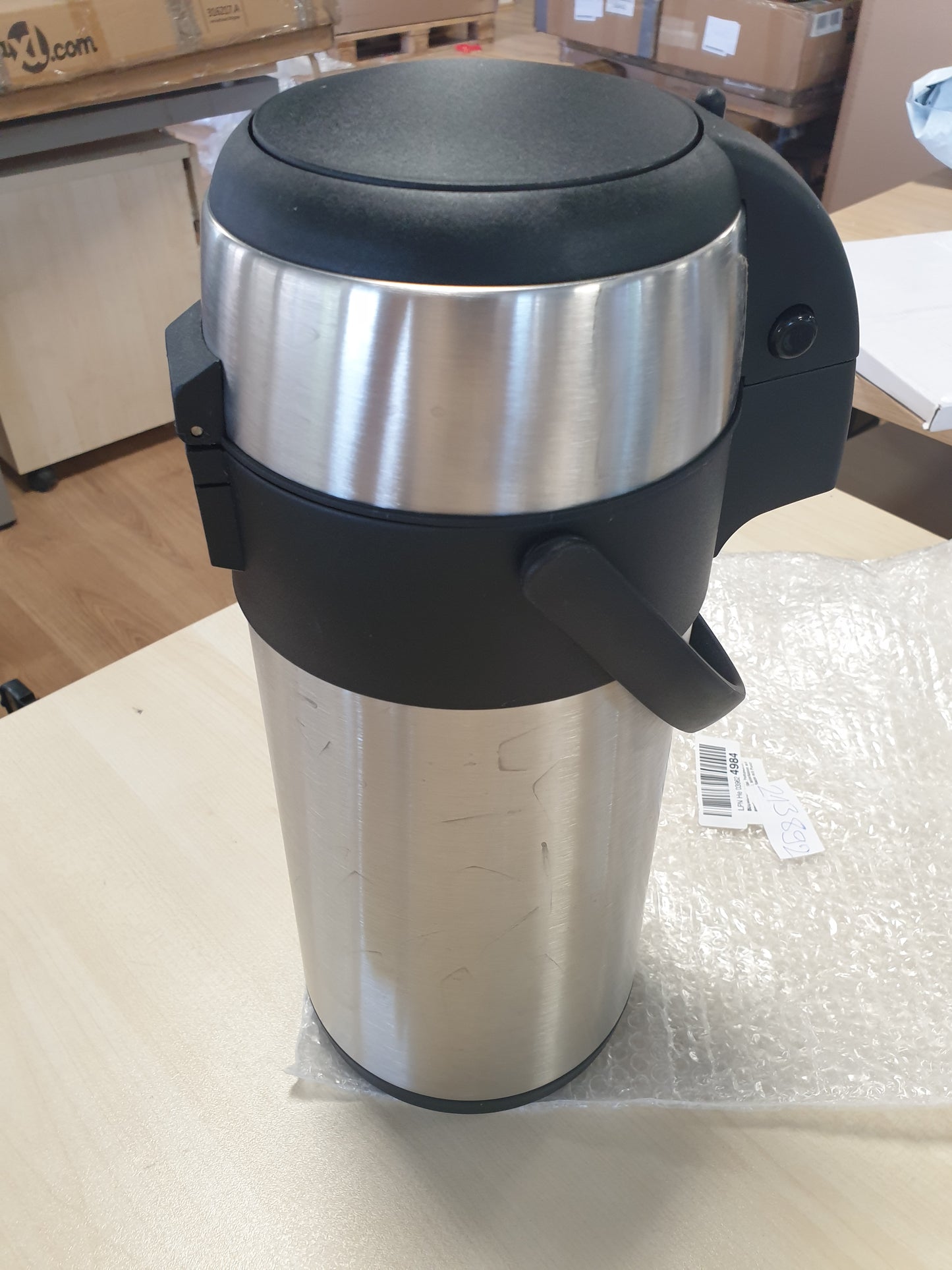 213892 - AXENTIA Airpot në ngjyrë argjendi, enë me pompë e bërë nga çelik inox, vëllimi: afërsisht 3 L - 15 x 15 x 35 cm