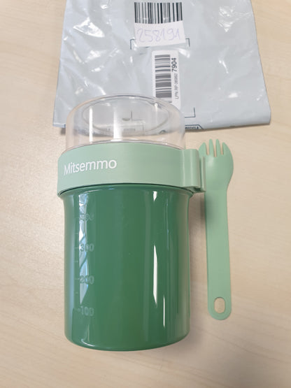 258191 - MITSEMMA Gotë për musli 560ml + 230ml Jeshile, Enë për kos me lugë, Fletë misri për të marrë me vete
