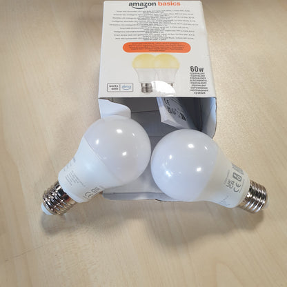 210416 - AMAZON BASICS Llambë LED inteligjente me errësim, E27, e bardhë e butë, 8W (ekuivalente me 60W), vetëm për Alexa, pako me 2