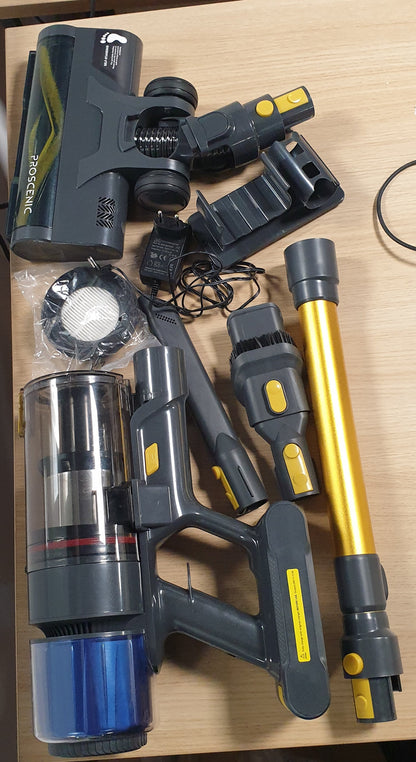 100428 - PROSCENIC P15 - Fshesë Pa Tel 580W, 70 Minuta Autonomi, 50Kpa, Me Shufër Teleskopike e Rregullueshme, Teknologji GreenEye, Për Dysheme Dhe Qilima