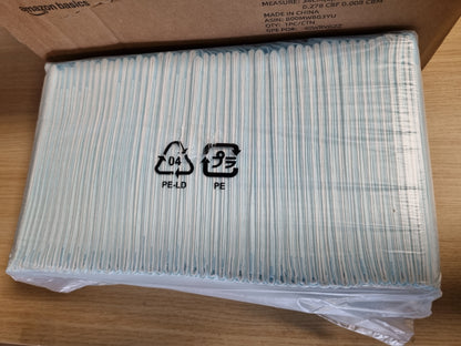 223515 - AMAZON BASICS MBROJTËSE STËRVITJEJE PËR QEN DHE KËLYSHË, TË PAPËRSHKUESHME NGA RRJEDHJET, DIZAJN ME 5 SHTRESA, PAKO ME 50 COPË, BLU
