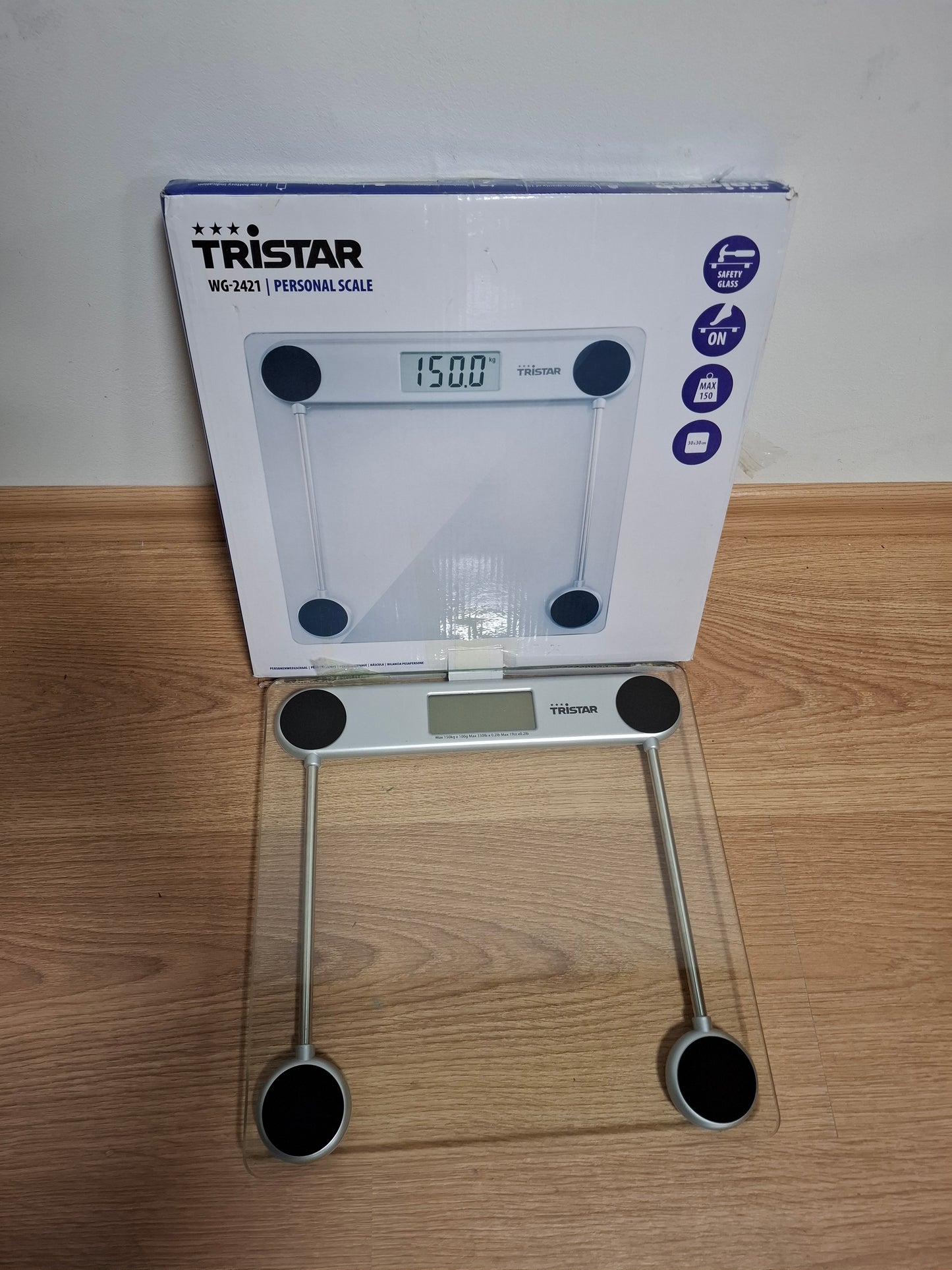89708 - TRISTAR Peshore Personale me Kapacitet 150 kg, Material Xham i Sigurisë i Përforcuar