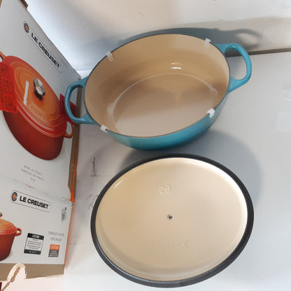 221012 - LE CREUSET Ena për pjekje prej gize të emaluar Signature me kapak, 29 cm, Ovale, 4.7 L, 4.675 kg, Blu Karaibe, 21178294082430