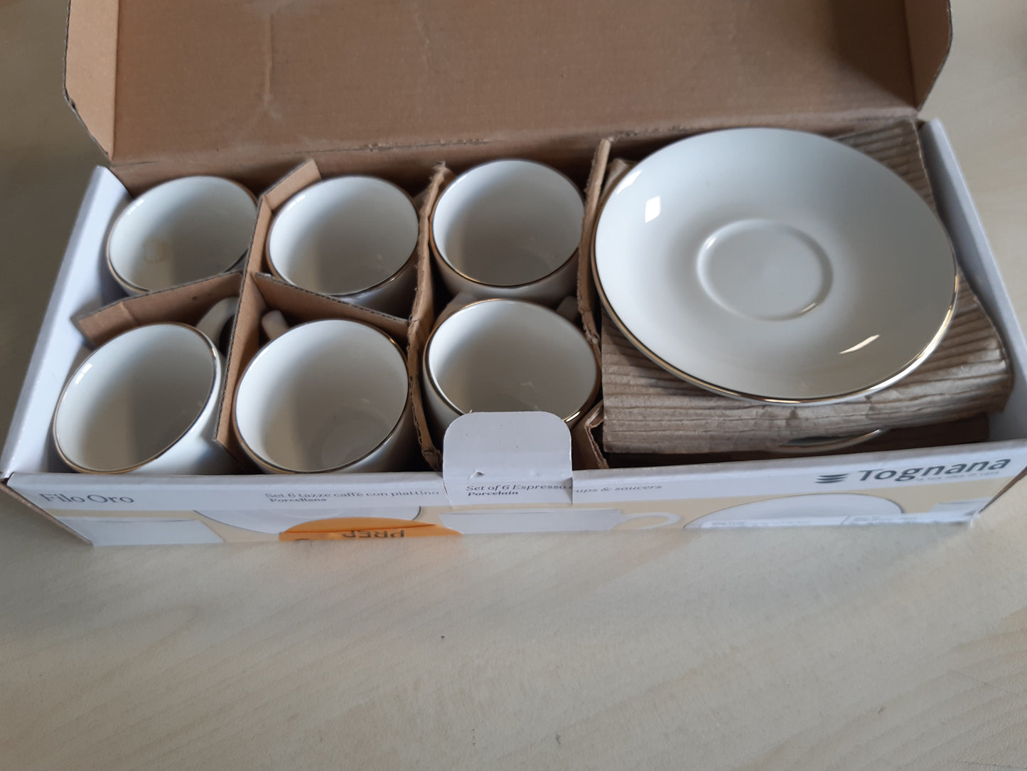 245711 - TOGA Fascetta Oro, pako me 6 filxhanë kafeje me pjata, porcelani, e bardhë