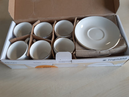 245711 - TOGA Fascetta Oro, pako me 6 filxhanë kafeje me pjata, porcelani, e bardhë
