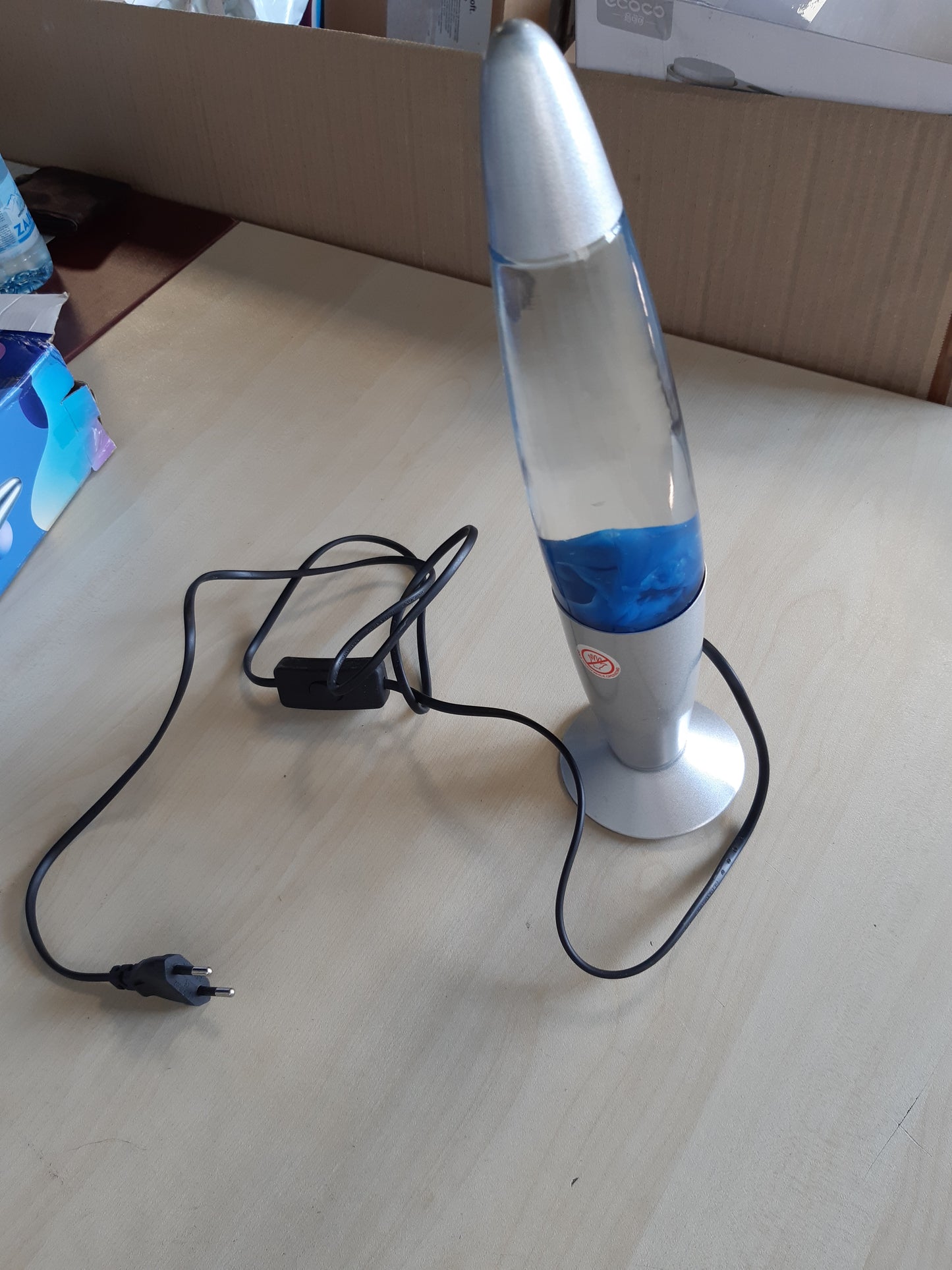188024 - ECOVELO Llambë Lave Magma LED, Materiali Qelqi, me Bazë Kromi, për Komodinë, Efekt Relaksues, Blu