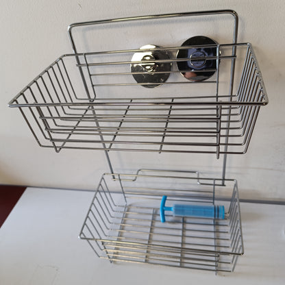 222261 - WENKO Raft Muri Model Bari, 2 Kate, Nuk Kërkohet Shpim, Raft Dushi me Montim me Vakum, Metal i Kromuar, 26 x 38 x 17 cm