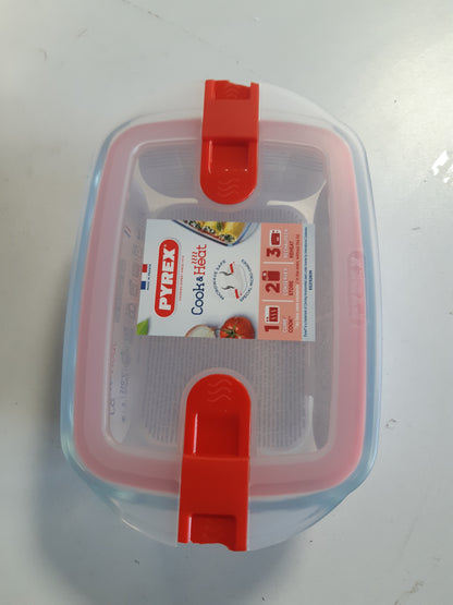 219730 - PYREX - Enë qelqi drejtkëndëshe me kapak hermetik për mikrovalë, 23 x 15 x 7 cm