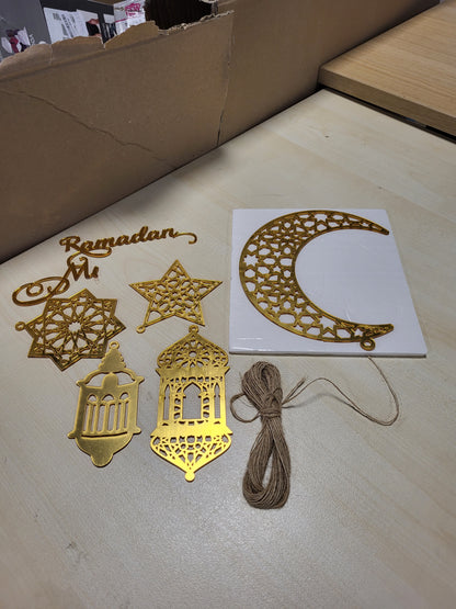 258045 - PENLOOP 6 copë zbukurim varëse për Ramazan, dekorim akrilik për Ramazan Kareem, mbajtëse llambë çaji, hënë, formë ylli
