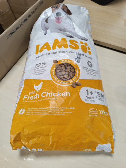 226703 - IAMS Ushqim i thatë për qen me pulë, 12 kg, për qen të rritur, të vegjël dhe të mesëm