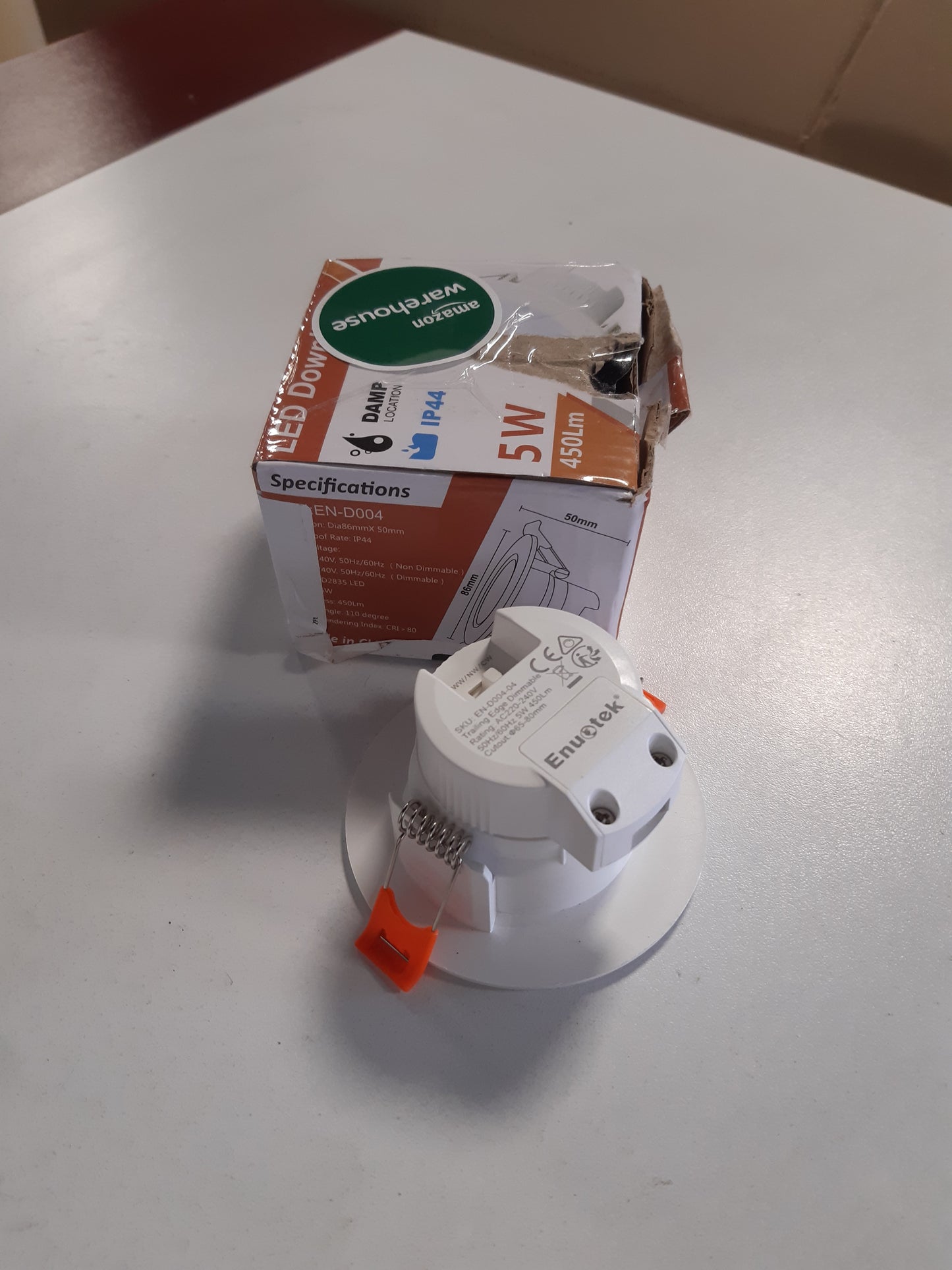 207103 - ENUOTEK Mini Dritë LED e Rregullueshme, 220V, Diametër Prerjeje 65-80 mm, Temperaturë Ngjyre 3000K/4000K/5000K, IP44, Tavani i Sheshtë, Dritë E Bardhë e Ngrohtë/E Ftohtë, me Errësim, Pako me 1