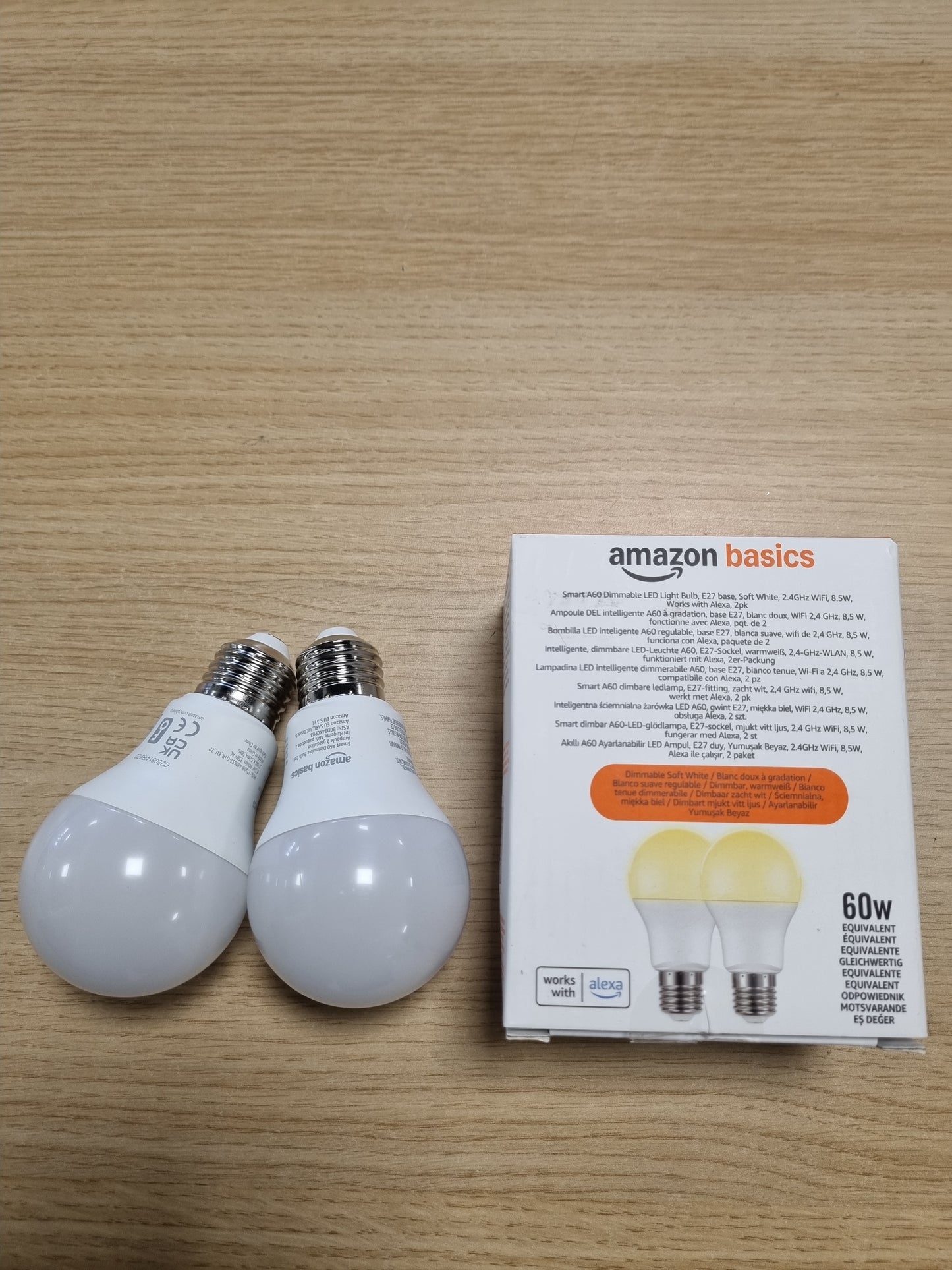 210417 - AMAZON BASICS Llambë LED Inteligjente me Errësim, E27, E Bardhë e Butë, 8W (ekuivalent me 60W), Pako me 2, Funksionon Vetëm me Alexa