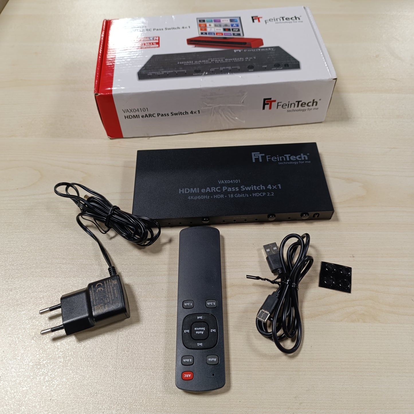 267654 - FEINTECH VAX04101A HDMI eARC Pass Switch 4x1 – Nxjerrës audio HDMI për soundbar eARC, mbështet 4K 60Hz, HDR, Dolby Vision, Dolby Atmos, DTS