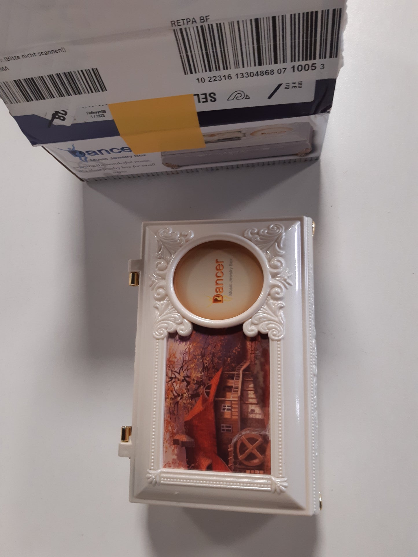 206464 - WSAMJIN - Kuti Muzikore Balerinë, Vintage, për Unaza, Byzylykë, Vathë, me Melodi dhe Pasqyrë, Ngjyra E Bardhë Perle