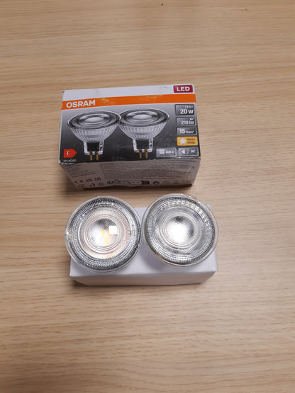 97101 - OSRAM - Llambat LED reflektuese MR16 (GU5.3) me volt të ulët, prizë e rinovueshme, 20W zëvendësuese, pako me 2 copë