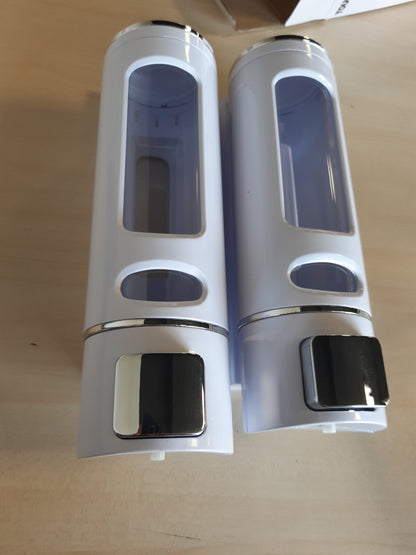 223801 - ILIKEPOW Dispenser sapuni i montuar në mur, 400 ML, i papërshkueshëm nga rrjedhjet, i përshtatshëm për shampo, xhel dushi, sapun të lëngshëm, balsam, i bardhë 2X