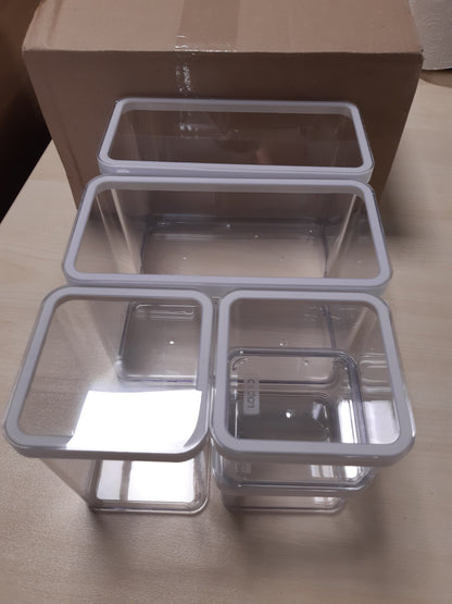 204833 - ROTHO LOFT Seti me 5 Enë Ruajtjeje, Madhësi të Ndryshme, Plastikë e Gradës Ushqimore (PP), Pa BPA, Kapacitete të Ndryshme: 2x2.1L, 1x1.0L, 2x0.5L, Dimensione: 30.0x21.0x15.0cm, Transparente/E Bardhë