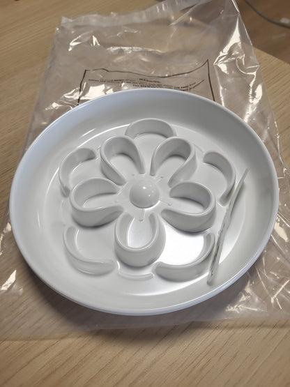 229277 - Tas melamine për mace me ushqim të ngadaltë, Tas i vogël me labirint lulesh, ushqyerje e ngadaltë, jo-rrëshqitëse, kundër të vjellave, mund të lahet në lavastovilje, e bardhë