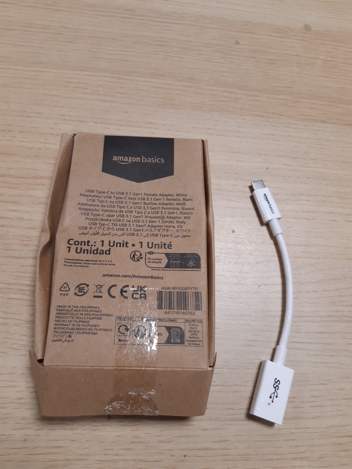 267376 - AMAZON BASICS Konvertues Kabllosh Adaptor USB-C në USB-A 3.1 Gen1, Shpejtësi e Lartë 5 Gbps, i Certifikuar USB-IF, për Laptopë, Tableta, Telefona (iPhone 16/15), i Bardhë