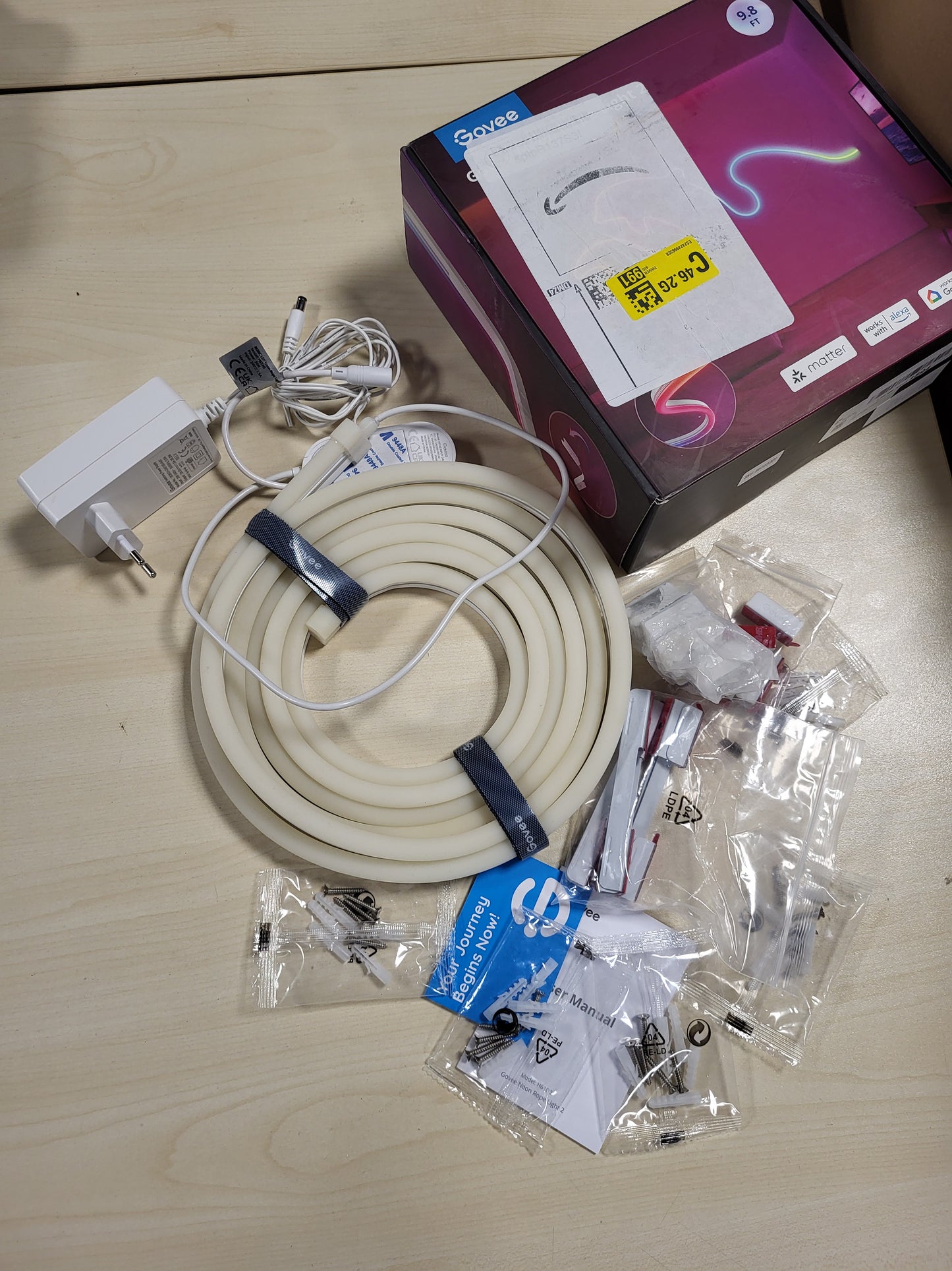 217212 - GOVEE Dritë me litar neoni 2, shirit LED RGBIC 3m, i pajtueshëm me SmartThings, Matter, Alexa dhe Google Assistant, hartë formash, efekte ndriçimi DIY, drita LED për dekorim muri, e bardhë