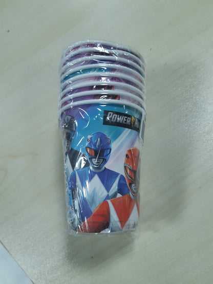 202666 - BEENSMILE, Gota Kartoni të Njëpërdorshme POWER RANGERS, Set 8 copë, Kapaciteti 250 ml, Përdorim për Festat dhe Ditëlindjet e Fëmijëve