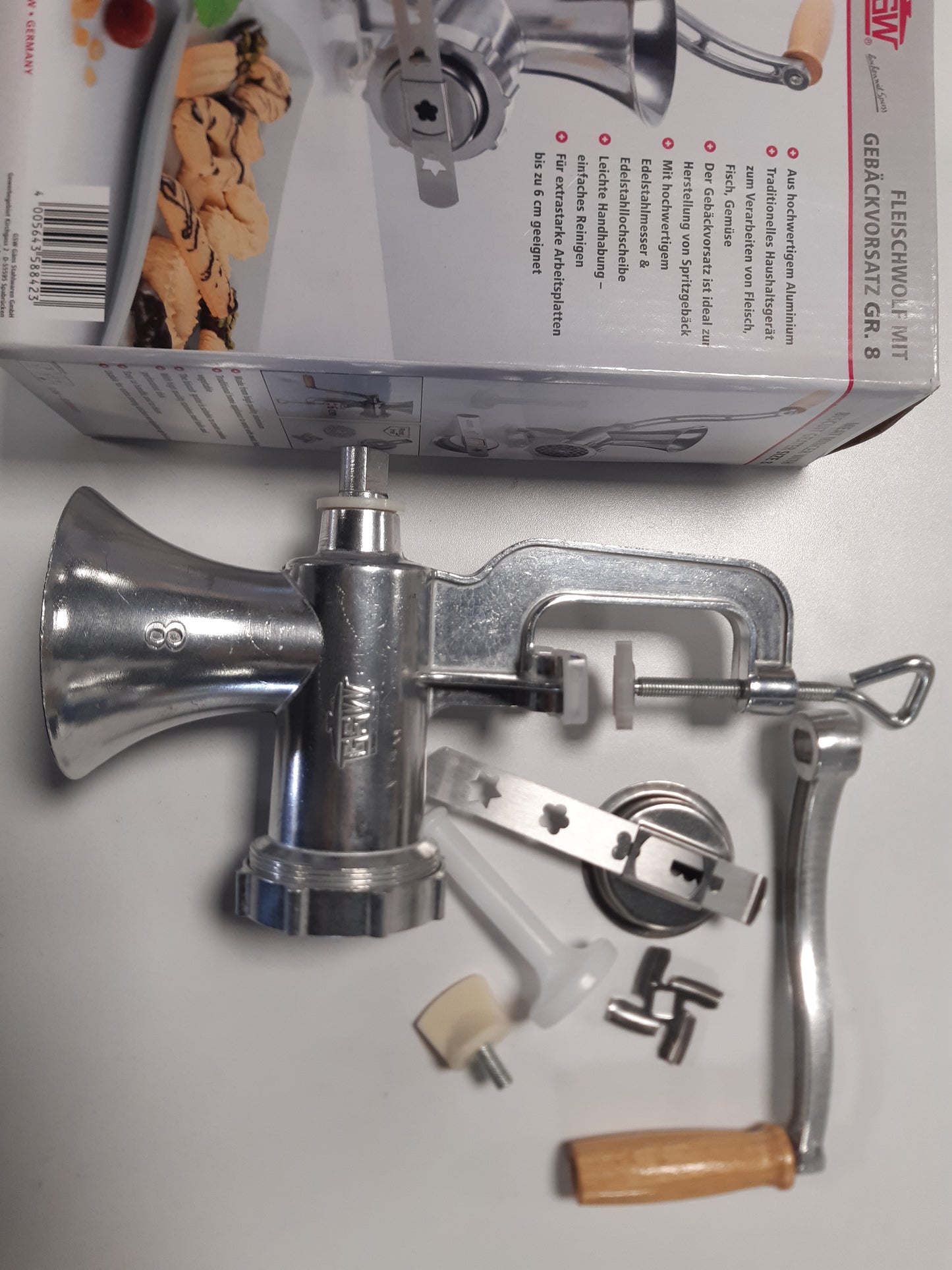 192479 - GSW - Mulli Mishi Nr.8, Prej Çeliku Inox dhe Alumini, me Teh dhe Pllakë Bluarjeje, Perfshirë Aksesorin e Brumit dhe Shtytësin, Argjendi