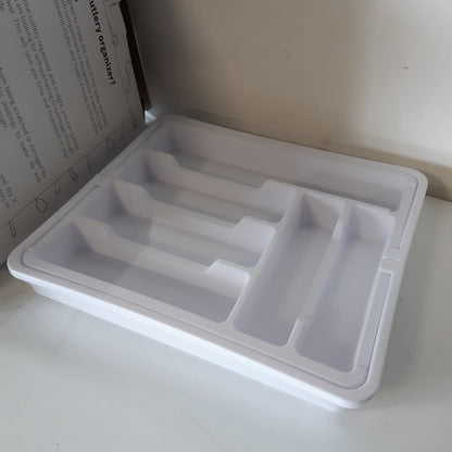 257751 - EDIHOME Tabaka takëmesh për sirtarë, Futesë takëmesh e zgjerueshme, 6 deri në 8 ndarje, pa BPA, Material: Plastike, E bardhë