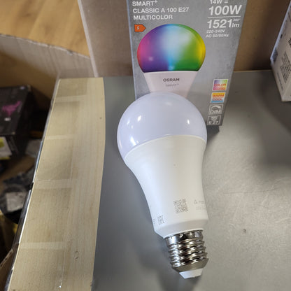 261829 - OSRAM Llambë LED SMART+ Matter A100 14W E27 RGBW, me errësim të lehtë, kontroll me aplikacion dhe zë, WiFi, e pajtueshme me Alexa dhe Google