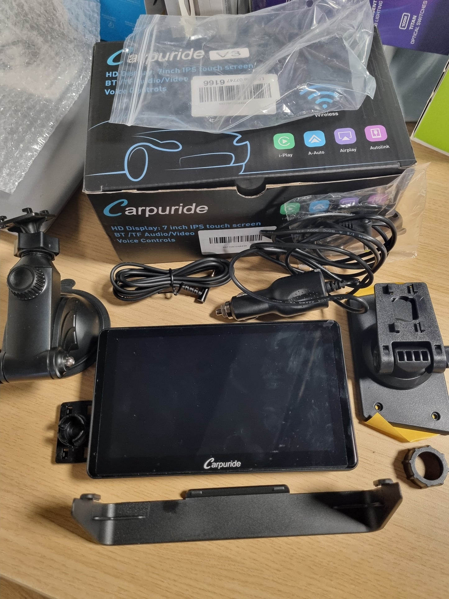 267868 - Ekran CarPlay CARPURIDE, 7 inç, 1080P, Bluetooth 5.0, Mbështetje MirrorLink, Montim në Panelin e Kontrollit