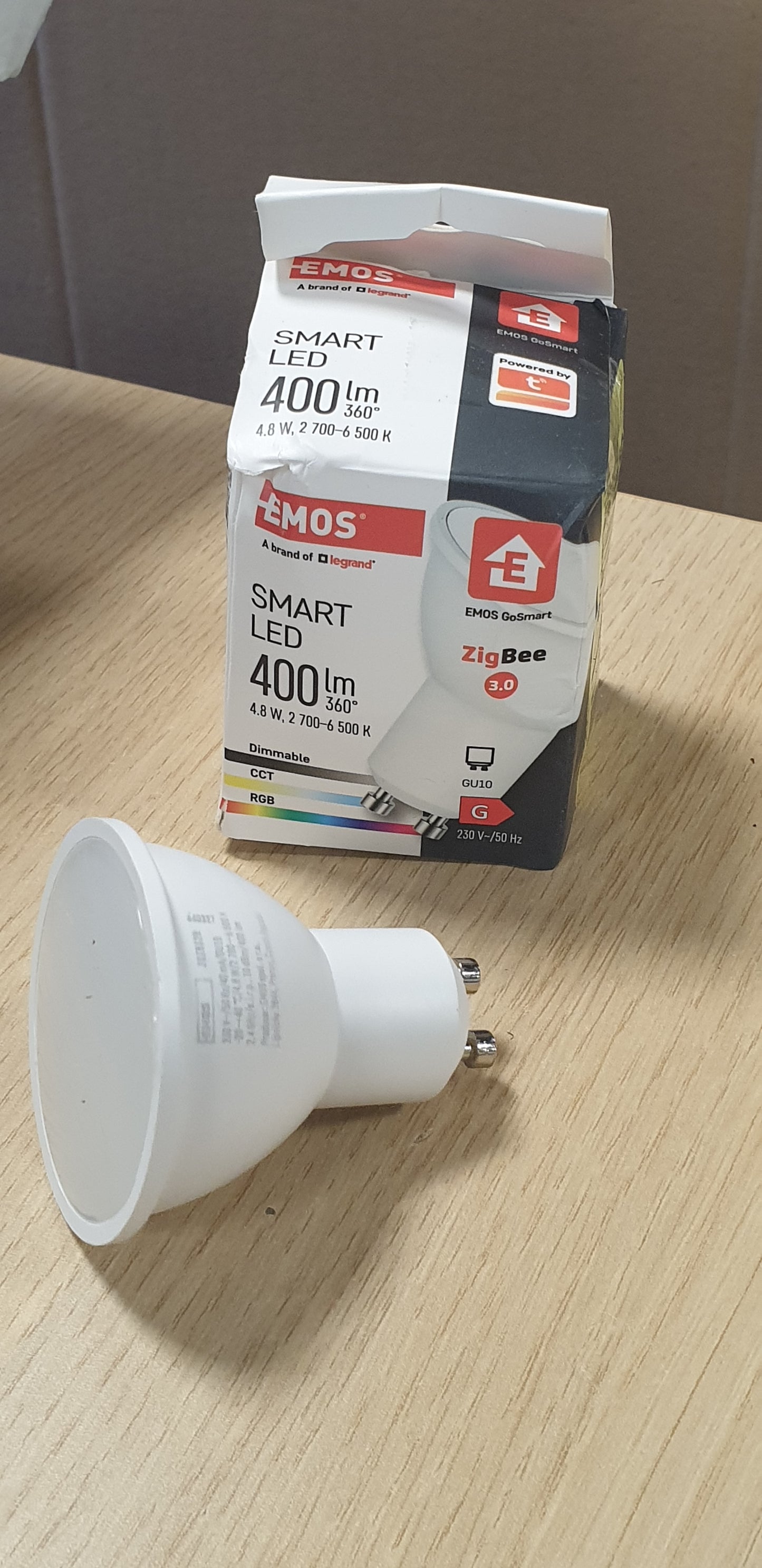 248247 - EMOS Llambë reflektuese LED GoSmart MR16 ZigBee 4.8W ekuivalente me 35W, shkëlqim 400 lm, RGB, 2700-6500 K, bazë GU10, e bardhë