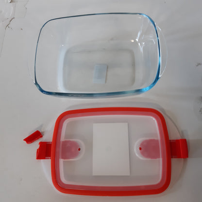 215820 - PYREX Enë qelqi drejtkëndëshe me kapak hermetik për mikrovalë, 23 x 15 x 7 cm