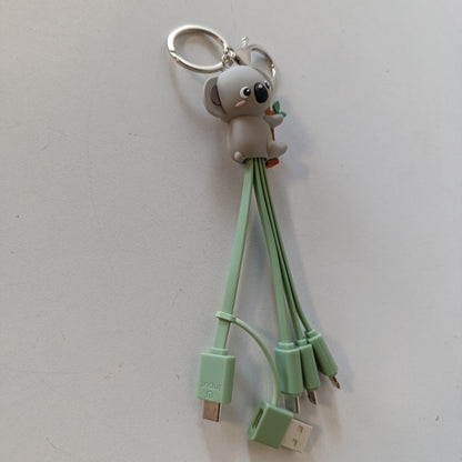 267014 - LEGAMI - Kabllo shumëfunksionale karikimi Link Up, dizajn Koala, me varëse çelësash, 4 kabllo karikimi, USB, Type-C, Micro-USB, Lightning, me adaptor USB Type-C, kabllo e veshur me TPE