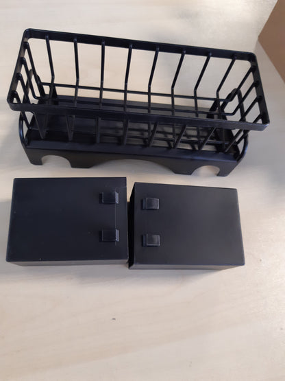 238950 - ZIMOER Organizues Kuzhine Multifunksional - Raft Ruajtjeje Lavamani me Mbajtëse Sfungjeri, Mbajtëse Takëmesh dhe Kullues, 33.5 x 7.8 x 10.5 cm, Plastikë e Qëndrueshme (1 copë) (E zezë)