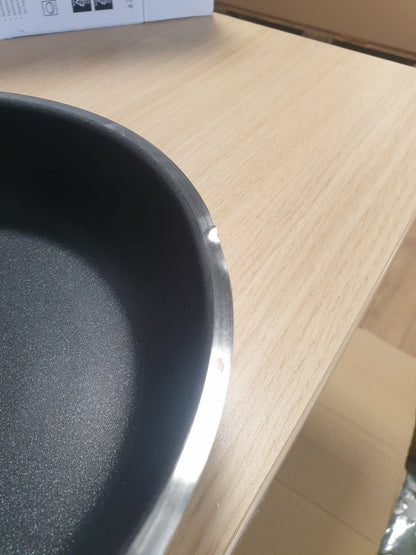 222550 - RÖSLE ELEGANCE Tigan universal 20 cm, çelik inox 18/10, me shtresë jo-ngjitëse ProPlex, i përshtatshëm për soba me induksion, i sigurt për lavastovilje, argjend/i zi, dimensionet 40 x 22 x 6 cm