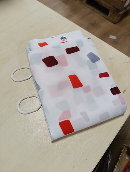 224420 - VIROSA Perde dushi me model mozaiku, 180 x 180 cm, rezistente ndaj mykut, 100% poliester, mozaik i kuq