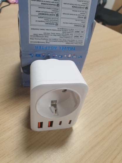 267289 - DENLANE Adaptues udhëtimi 5-në-1 për Australinë me 1 AC & 2 USB-C & 2 USB-A (3.4A), Adaptues për Kinën, Zelandën e Re dhe Gjermaninë