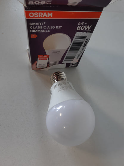 263112 - OSRAM LED Llampa SMART A60, E27, 9W, ZigBee 3.0, e zbehtë, e bardhë e ngrohtë 2700K, kontroll aplikacioni, Alexa, Asistent Google