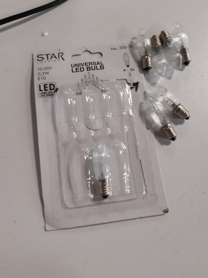 254096 - STAR TRADING Set me 7 llamba LED universale E10, të bardha të ngrohta, 0.2W, 5 lumen secila, lartësia: 4.5 cm