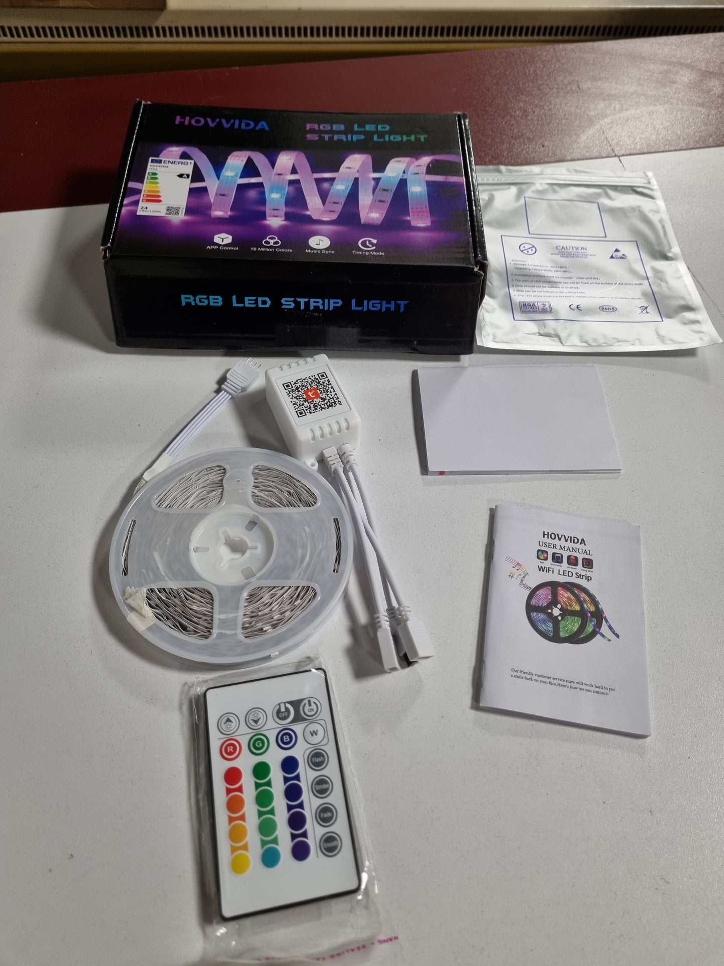 256838 - HOVVIDA Shirit LED WiFi 20M, i Pajtueshëm me Alexa dhe Google Home, 30 LED/metër, 600 LED, RGB 24V, Aplikacion dhe Telekomandë