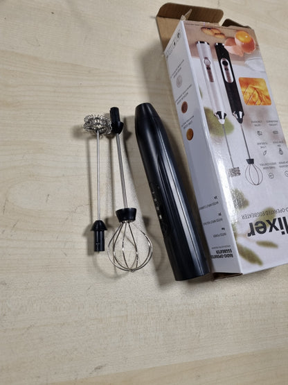 241739 - Shkumëzues Qumështi Elektrik i Rikarikueshëm me USB, Mikser i Vogël me 3 Shpejtësi, 2 Koka të Vogla për Matcha, Kafe dhe Qumësht, Çelik Inoks