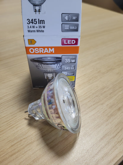 225212 - OSRAM Reflektor LED Spot Star MR16, 2700 K e bardhë e ngrohtë, 3.4 W, GU5.3, 36°, 345 lm, tension i ulët, transparent, për ndriçim spot, vitrina ekspozimi, 15,000 orë