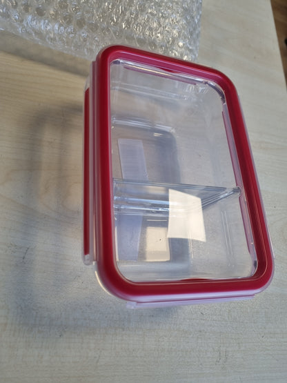 242555 - EMSA Clip & Close Enë qelqi për ruajtjen e ushqimit, drejtkëndëshe, 0.8 L, 100% e papërshkueshme nga rrjedhjet, e sigurt për lavastovilje, ngrirje, furrë dhe mikrovalë, e kuqe, transparente, N10407