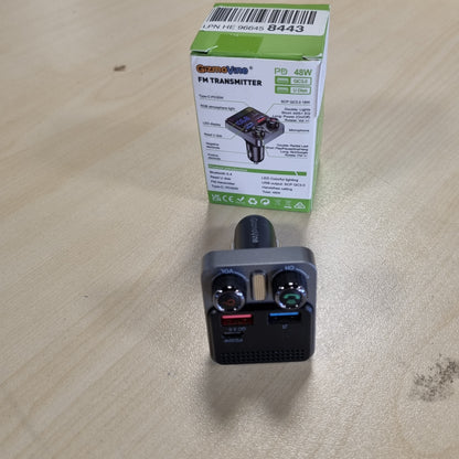 266976 - GIZMOVINE Transmetues FM për makinë, Adaptor Bluetooth 5.4 48W, 3 Porta karikimi të shpejtë (PD 30W + QC 18W), 12V/24V