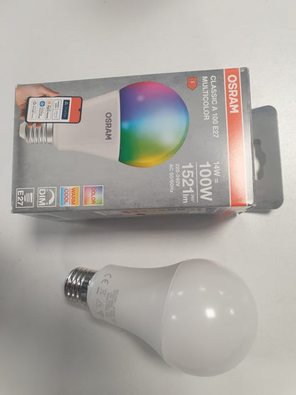 262173 - OSRAM SMART+ RGBW, llambë LED E27 me Matter over Wifi, ekuivalente me 100W, 2700-6500K, 16 milionë ngjyra RGB, 1 pako