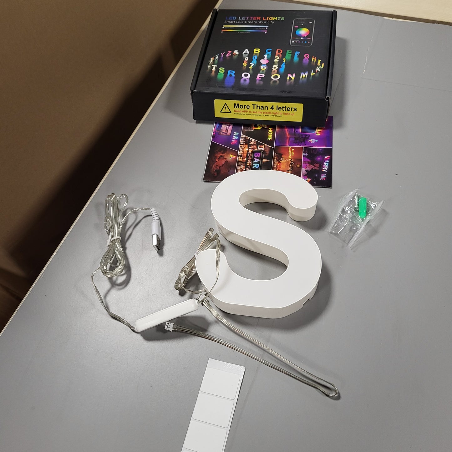 263286 - Drita LED me shkronja të alfabetit, shkronja LED që ndryshojnë ngjyrë, furnizim me energji USB, kontroll me aplikacion, me errësim, dekorim për ditëlindje, Krishtlindje, dasëm, festë, ditën e Shën Valentinit - Shkronja S