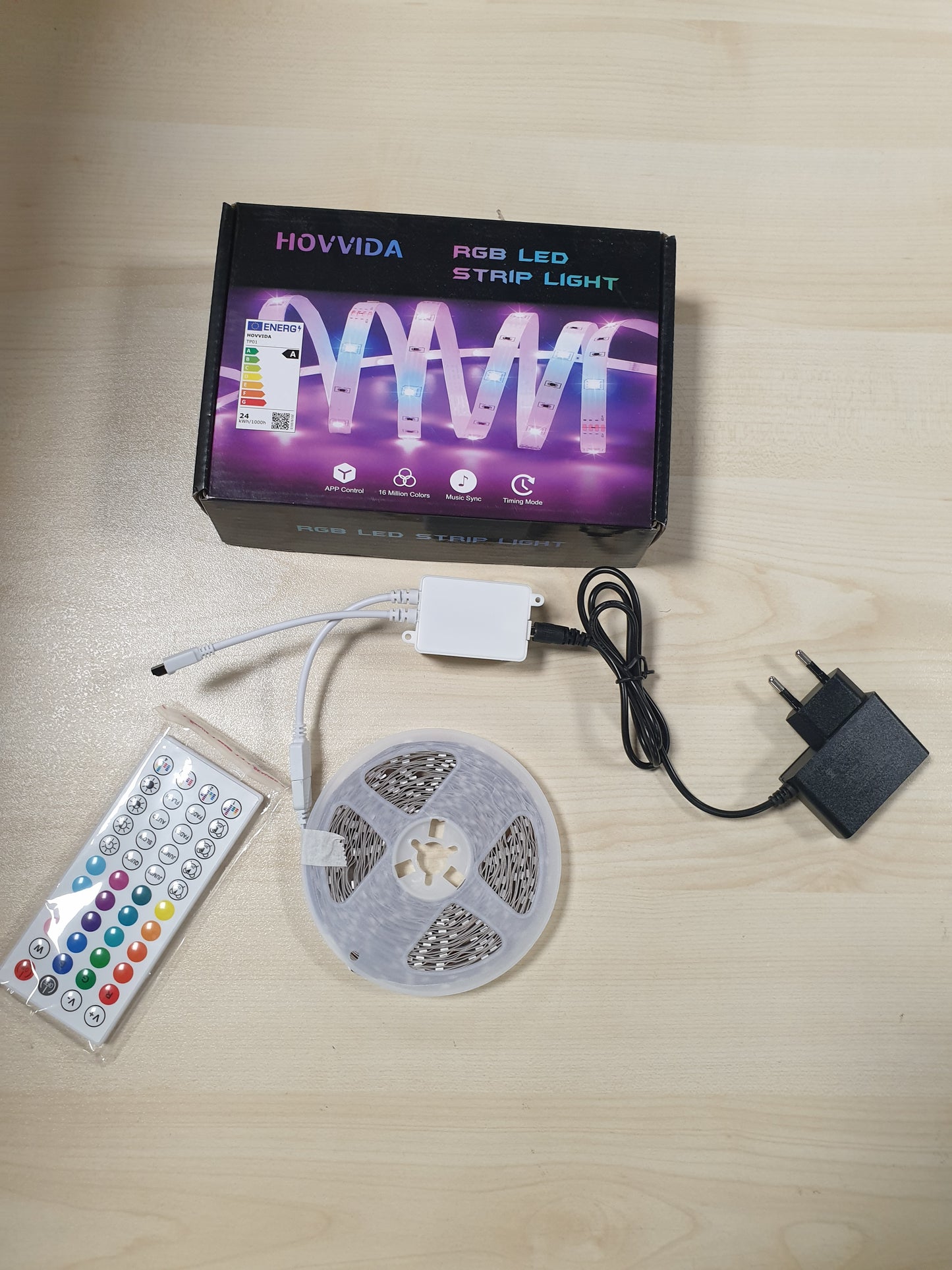 233917 - SHIRIT LED HOVVIDA 10M, 30 LED/metër, 24V RGB, 300 LED, APLIKACION dhe telekomandë, për Dhomë Gjumi, Festë