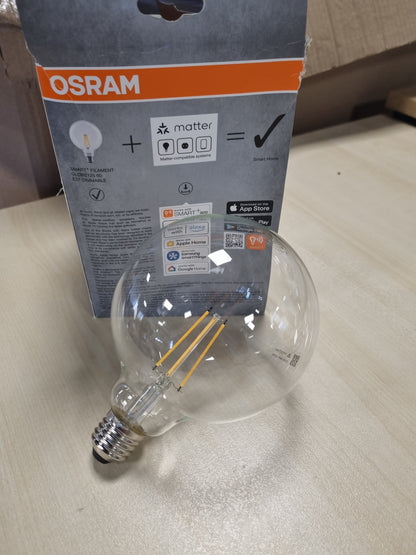 214992 - OSRAM Llambë LED Globe, E27, Filament transparent, 2700 K e bardhë e ngrohtë, me errësim, kontroll me aplikacion dhe zë, e pajtueshme me Alexa dhe Google