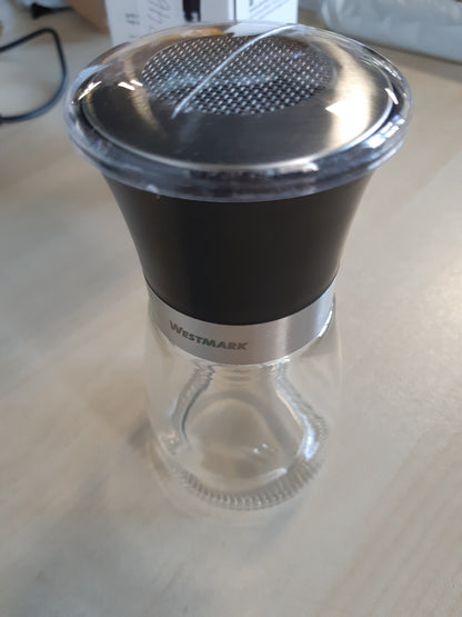 224621 - WESTMARK Enë për sheqer pluhur me kapak aromatik, Kapaciteti: 190 ml, Qelq/Çelik inox/Plastikë, e zezë, Transparente/E zezë/Argjendtë, 69512260